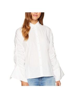 NWT FREE PEOPLE Puff Ruched Sleeve Button Shirt M